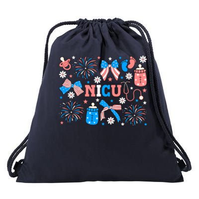 4th Of July Nicu Nurse Doodles Drawstring Bag