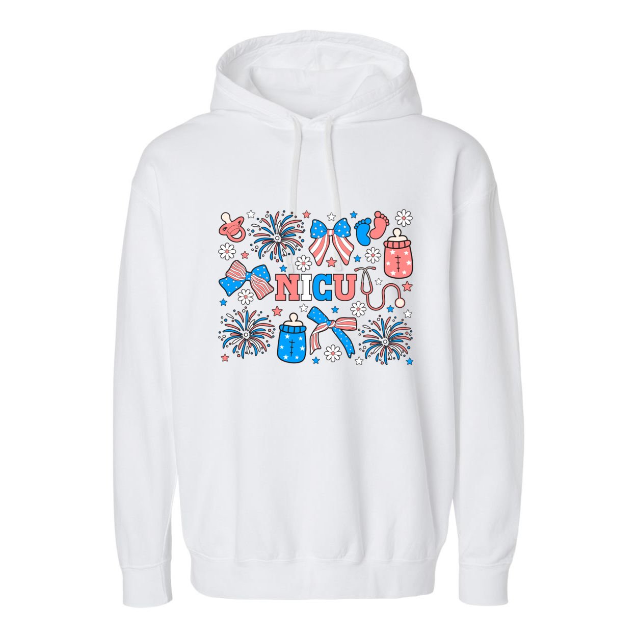 4th Of July Nicu Nurse Doodles Garment-Dyed Fleece Hoodie