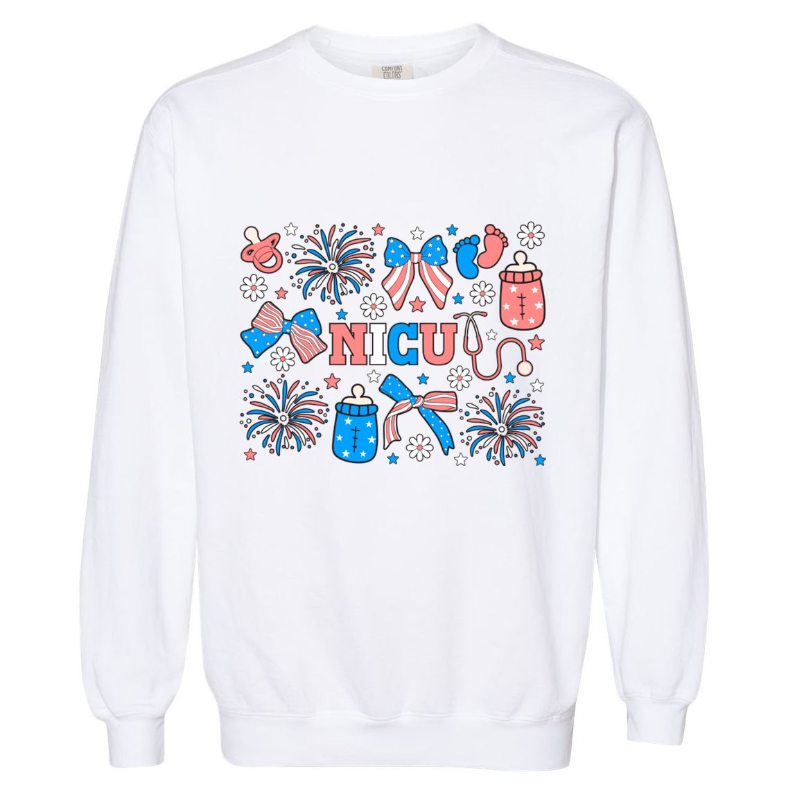 4th Of July Nicu Nurse Doodles Garment-Dyed Sweatshirt