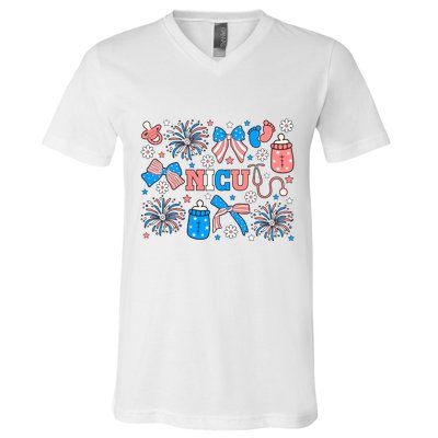 4th Of July Nicu Nurse Doodles V-Neck T-Shirt