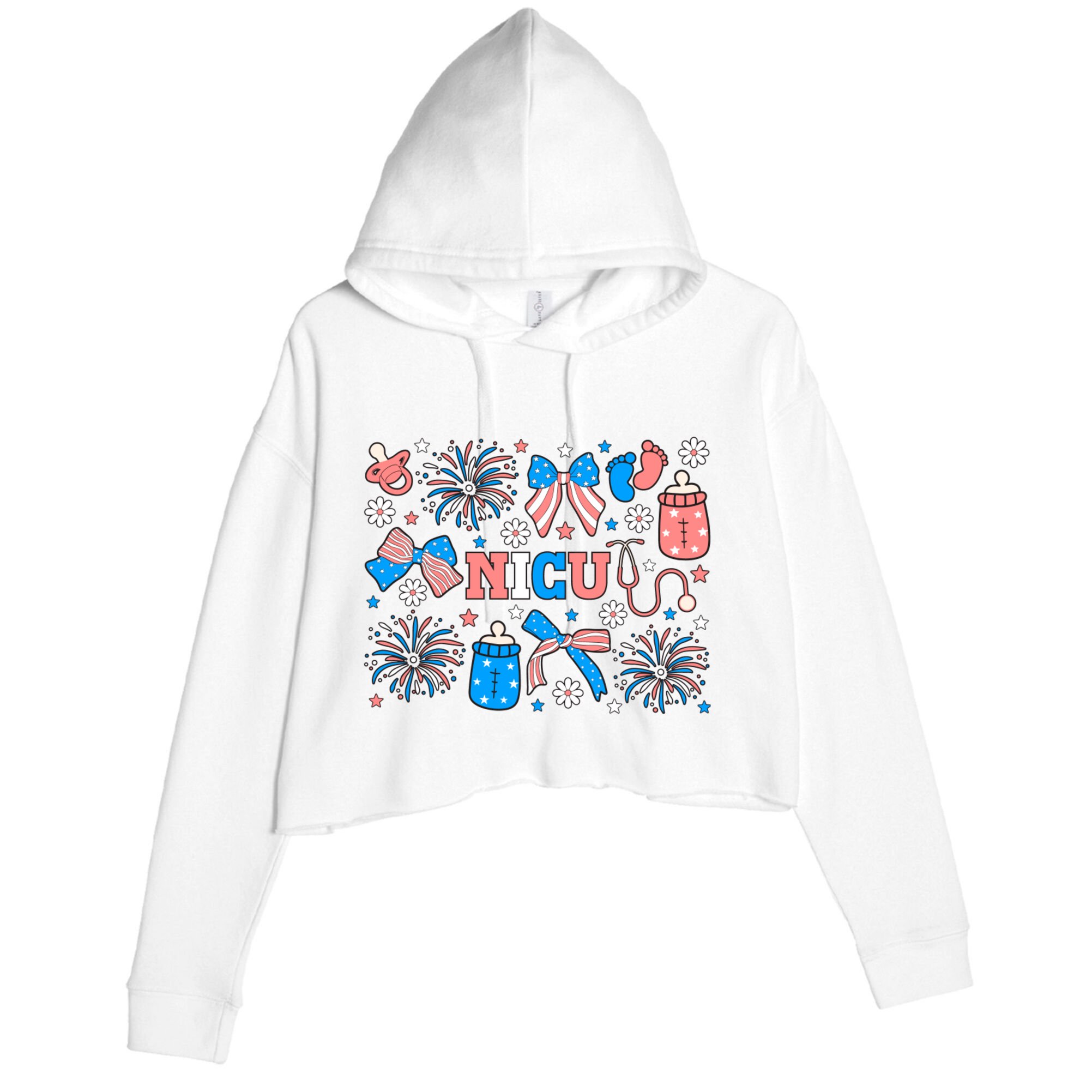 4th Of July Nicu Nurse Doodles Crop Fleece Hoodie