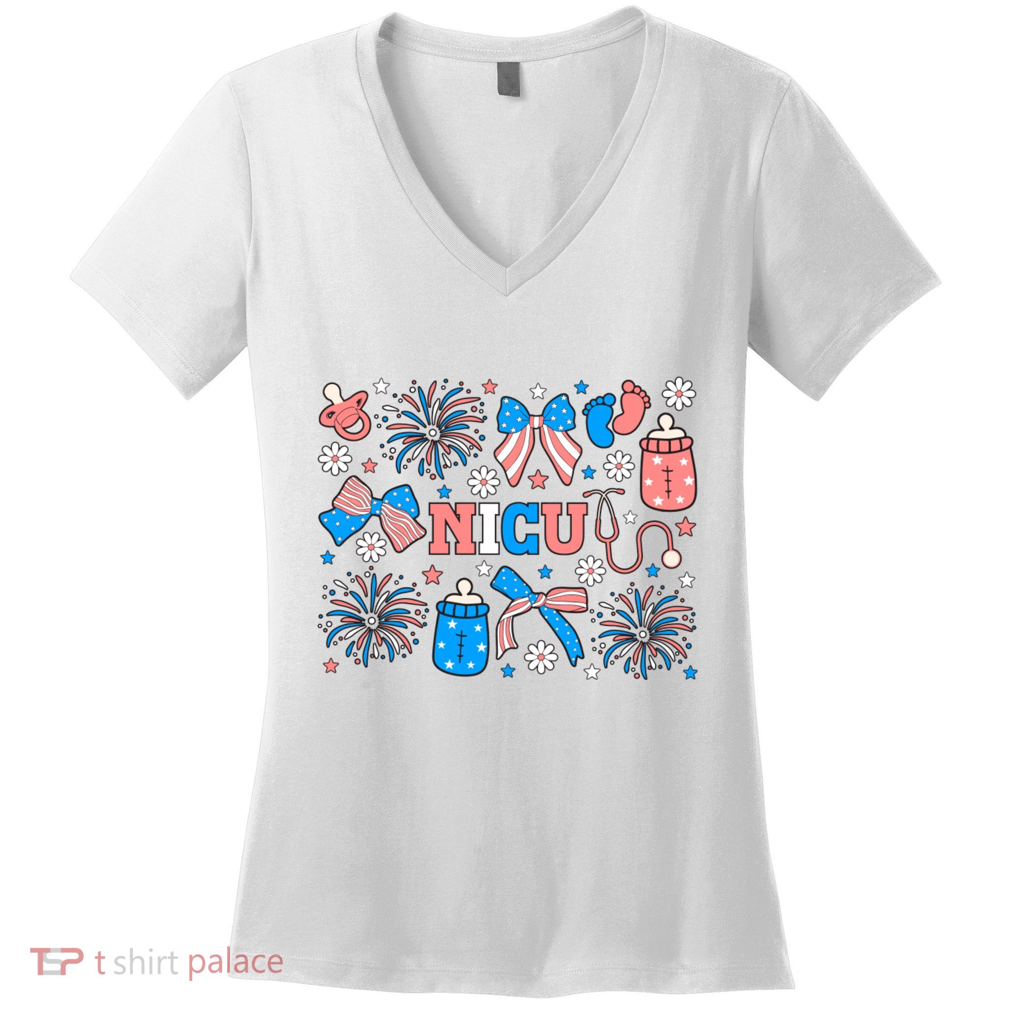 4th Of July Nicu Nurse Doodles Women's V-Neck T-Shirt