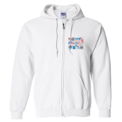 4th Of July Nicu Nurse Doodles Full Zip Hoodie