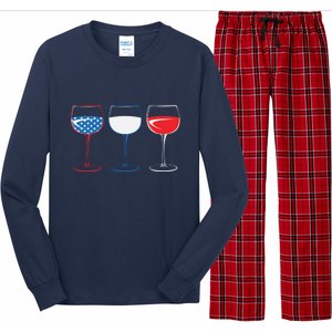 4th Of July Red Wine & Blue Funny Drinking Women Girl Gift Long Sleeve Pajama Set