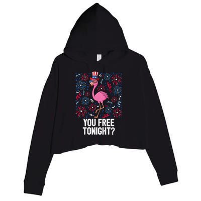 4th Of July You Free Tonight Flamingo American Flag Usa Cute Gift Crop Fleece Hoodie