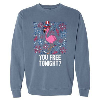 4th Of July You Free Tonight Flamingo American Flag Usa Cute Gift Garment-Dyed Sweatshirt