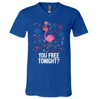 4th Of July You Free Tonight Flamingo American Flag Usa Cute Gift V-Neck T-Shirt