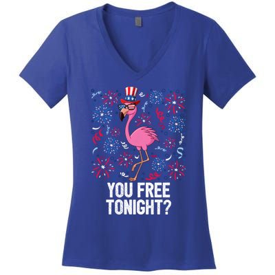 4th Of July You Free Tonight Flamingo American Flag Usa Cute Gift Women's V-Neck T-Shirt