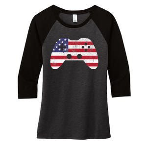 4th Of July Video Game Gamer USA Women's Tri-Blend 3/4-Sleeve Raglan Shirt