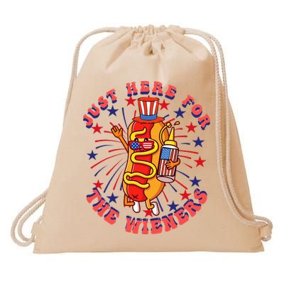 4th Of July I'm Just Here For The Wieners Hot Dogs Funny Drawstring Bag