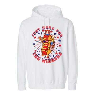 4th Of July I'm Just Here For The Wieners Hot Dogs Funny Garment-Dyed Fleece Hoodie