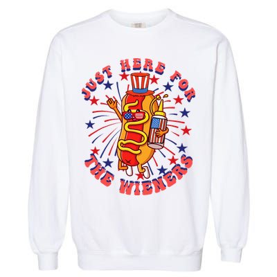 4th Of July I'm Just Here For The Wieners Hot Dogs Funny Garment-Dyed Sweatshirt