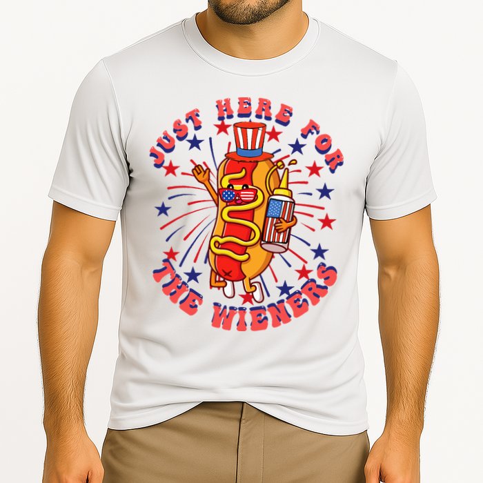 4th Of July I'm Just Here For The Wieners Hot Dogs Funny Cooling Performance Crew T-Shirt