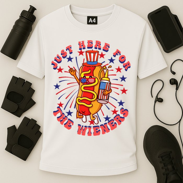 4th Of July I'm Just Here For The Wieners Hot Dogs Funny Cooling Performance Crew T-Shirt