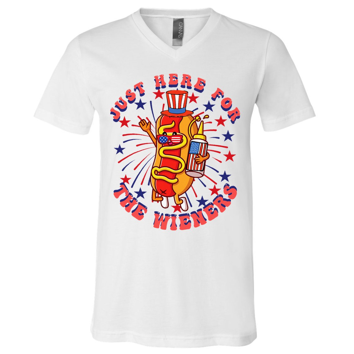 4th Of July I'm Just Here For The Wieners Hot Dogs Funny V-Neck T-Shirt