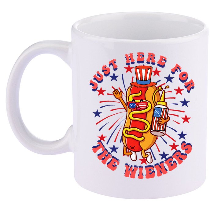 4th Of July I'm Just Here For The Wieners Hot Dogs Funny 11oz C Handle Ceramic Mug