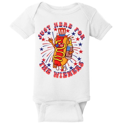 4th Of July I'm Just Here For The Wieners Hot Dogs Funny Baby Bodysuit