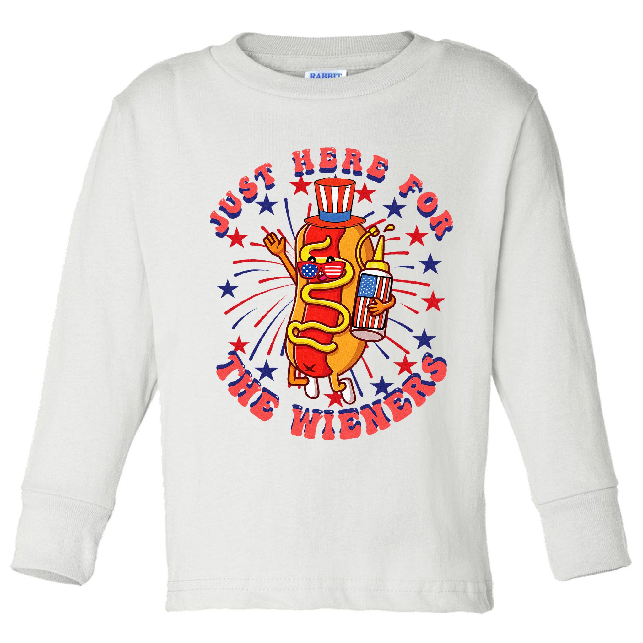 4th Of July I'm Just Here For The Wieners Hot Dogs Funny Toddler Long Sleeve Shirt