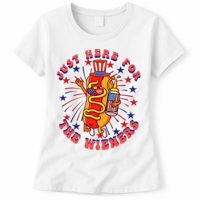 4th Of July I'm Just Here For The Wieners Hot Dogs Funny Womens T-Shirt