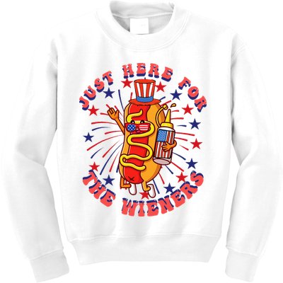 4th Of July I'm Just Here For The Wieners Hot Dogs Funny Kids Sweatshirt