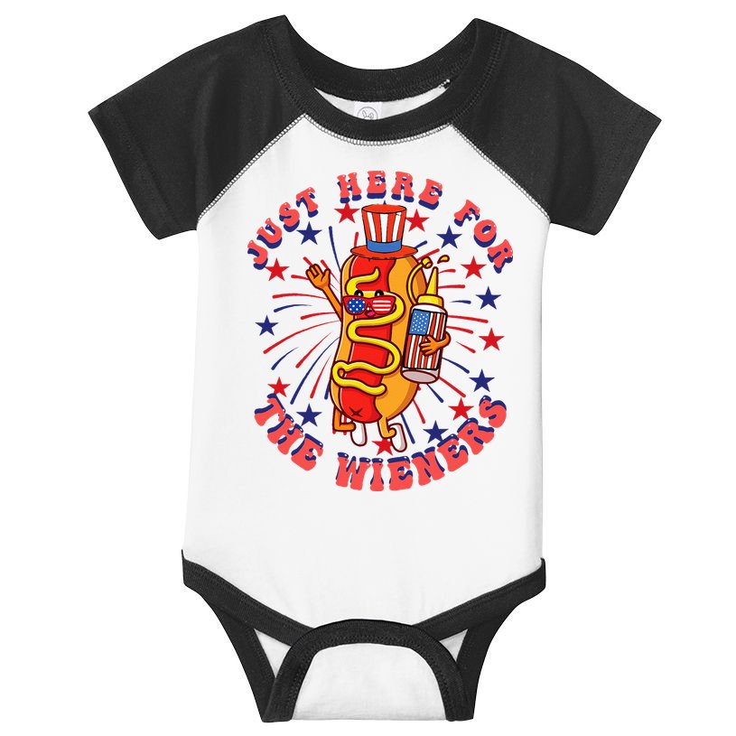 4th Of July I'm Just Here For The Wieners Hot Dogs Funny Infant Baby Jersey Bodysuit