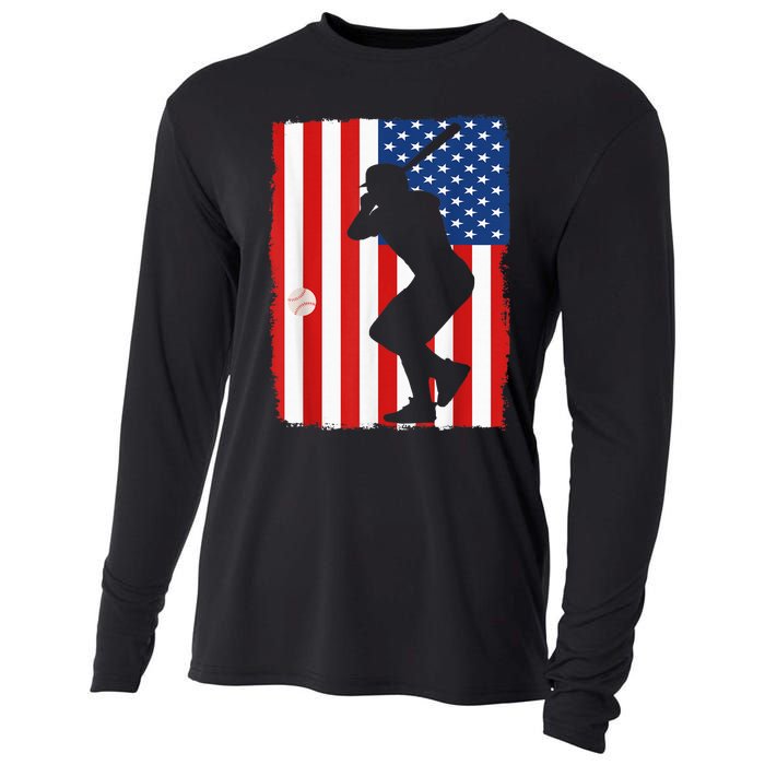 4th Of July Patriotic Baseball  USA American Flag boy Cooling Performance Long Sleeve Crew