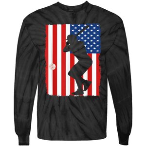 4th Of July Patriotic Baseball  USA American Flag boy Tie-Dye Long Sleeve Shirt