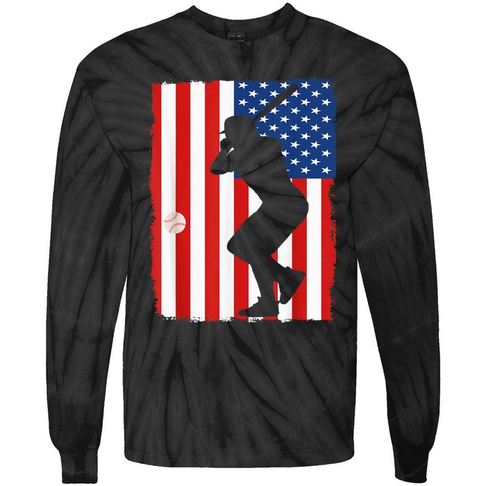 4th Of July Patriotic Baseball  USA American Flag boy Tie-Dye Long Sleeve Shirt