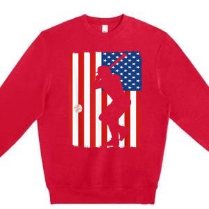 4th Of July Patriotic Baseball  USA American Flag boy Premium Crewneck Sweatshirt