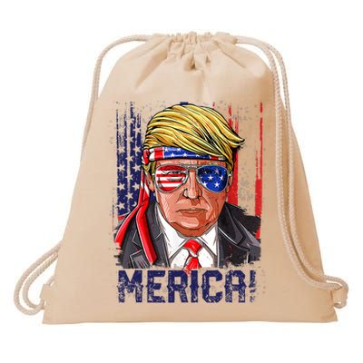 4th Of July Merica Trump Shirt USA American Flag Vintage Drawstring Bag