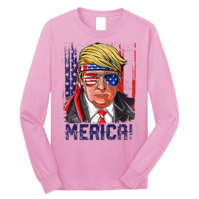 4th Of July Merica Trump Shirt USA American Flag Vintage Long Sleeve Shirt