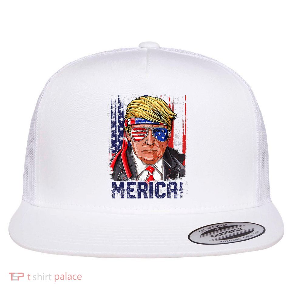 4th Of July Merica Trump Shirt USA American Flag Vintage Flatbill Hat