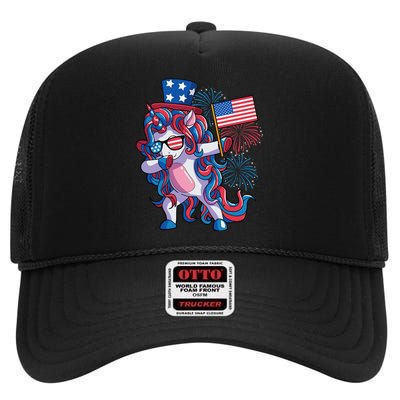 4th of July Unicorn  American Dab High Crown Mesh Back Trucker Hat