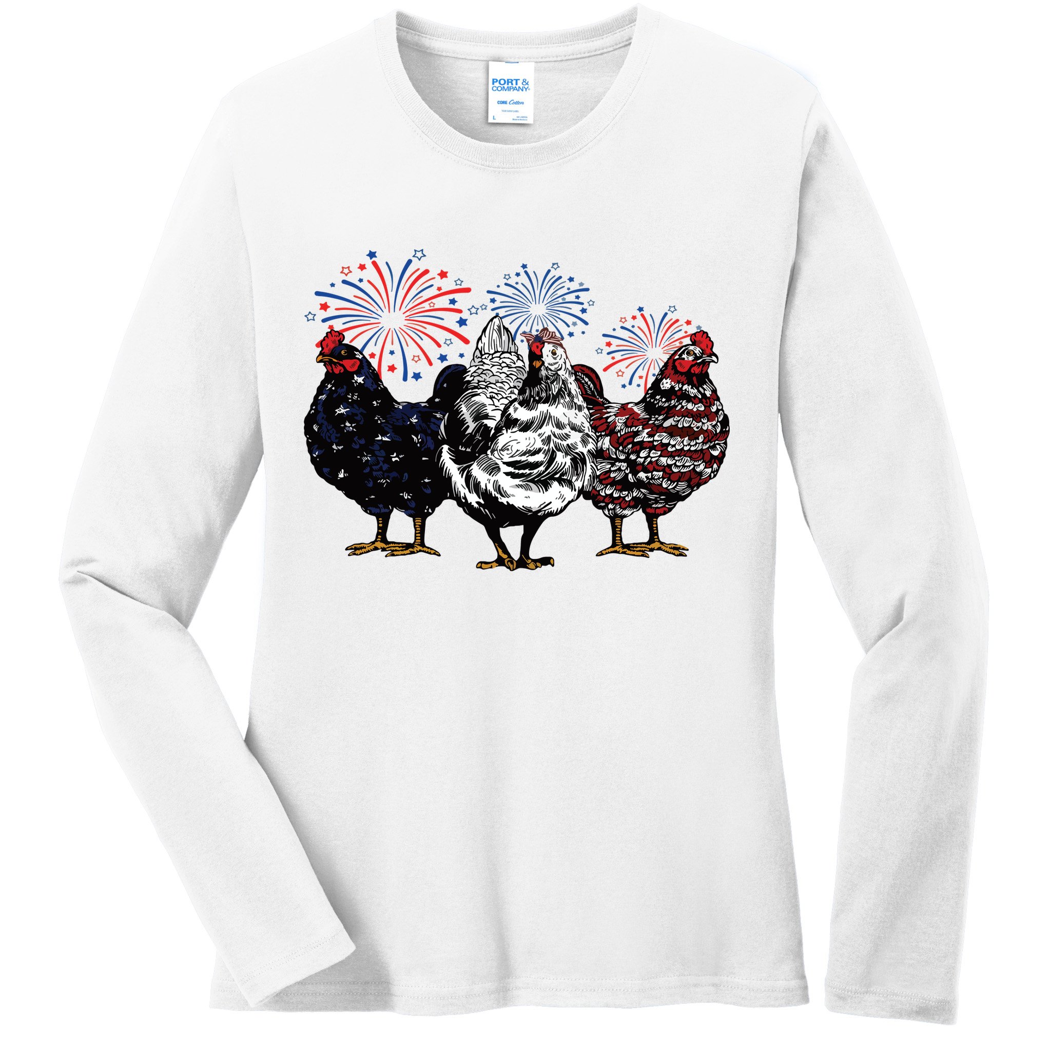 4th Of July Chicken Fourth Of July Patriotic Mom Ladies Long Sleeve Shirt