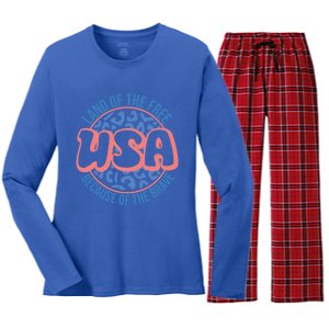 4th Of July Land Of The Free Because Of The Brave Usa Cool Gift Women's Long Sleeve Flannel Pajama Set 