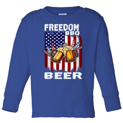 4th Of July Bbq Beer Freedom Day Ing Us Flag Patriotic Gift Toddler Long Sleeve Shirt