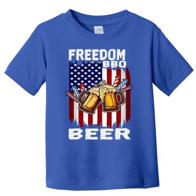 4th Of July Bbq Beer Freedom Day Ing Us Flag Patriotic Gift Toddler T-Shirt