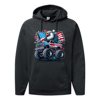 4th Of July American Flag Eagle Usa Performance Fleece Hoodie