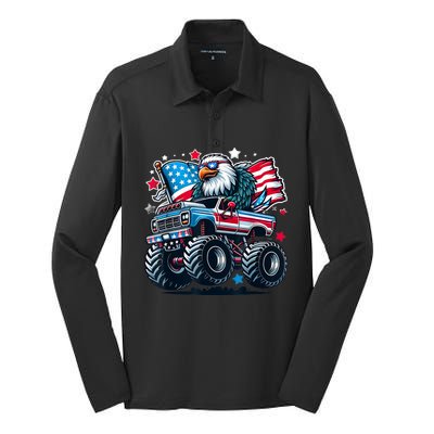 4th Of July American Flag Eagle Usa Silk Touch Performance Long Sleeve Polo