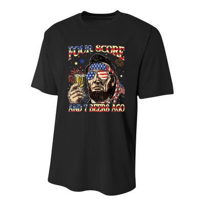 4th Of July Drinking Beer Patriot Four Score And 7 Beers Ago Youth Performance Sprint T-Shirt