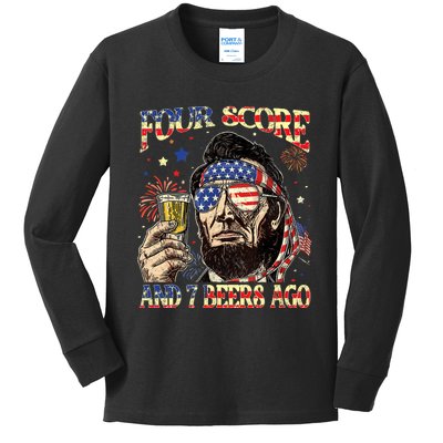 4th Of July Drinking Beer Patriot Four Score And 7 Beers Ago Kids Long Sleeve Shirt