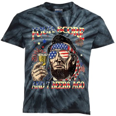 4th Of July Drinking Beer Patriot Four Score And 7 Beers Ago Kids Tie-Dye T-Shirt