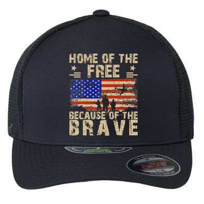 4th of July USA Flag - Home of the Free because of the Brave Flexfit Unipanel Trucker Cap
