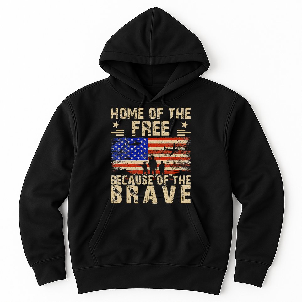 4th of July USA Flag - Home of the Free because of the Brave Hoodie