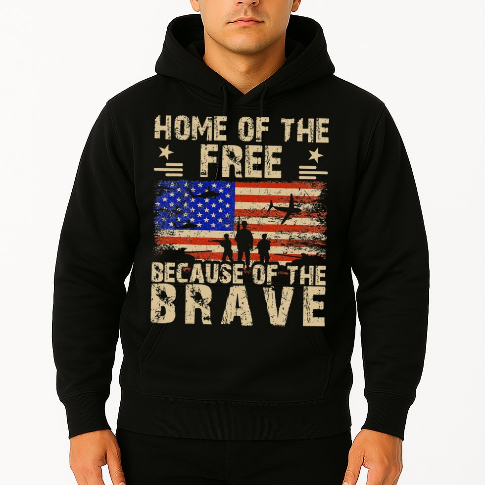 4th of July USA Flag - Home of the Free because of the Brave Hoodie
