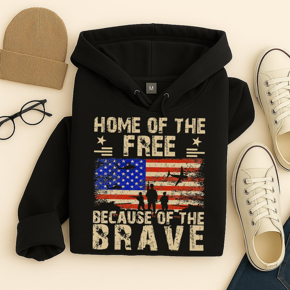 4th of July USA Flag - Home of the Free because of the Brave Hoodie