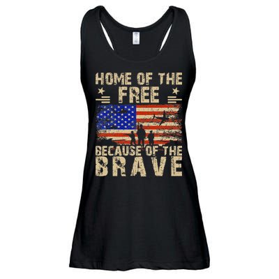 4th of July USA Flag - Home of the Free because of the Brave Ladies Essential Flowy Tank