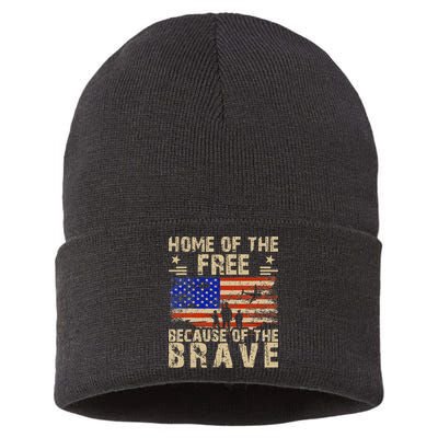 4th of July USA Flag - Home of the Free because of the Brave Sustainable Knit Beanie