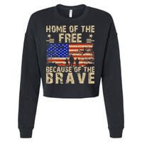 4th of July USA Flag - Home of the Free because of the Brave Cropped Pullover Crew