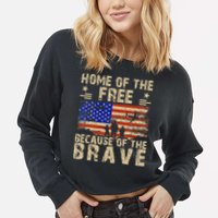 4th of July USA Flag - Home of the Free because of the Brave Cropped Pullover Crew